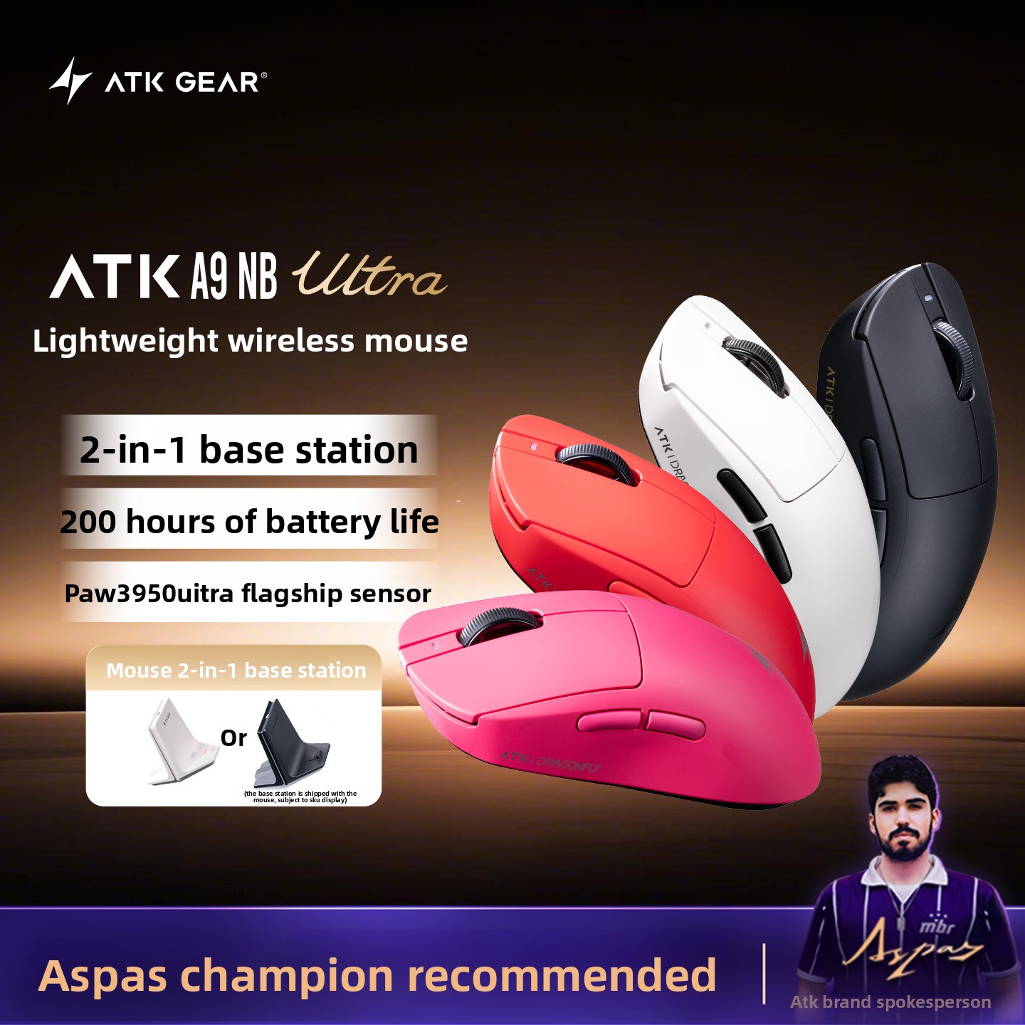 ATK A9 NB Mouse Gaming Nirkabe - Esports Gaming Station ulasan dan harga